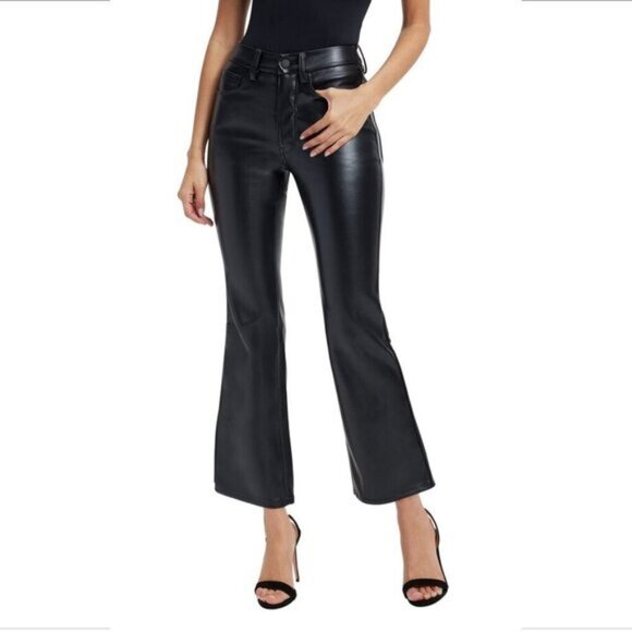 Good American legs cropped black faux leather pants jeans bootcut flare new 26 2 - Picture 1 of 5